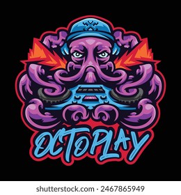 Octopus Dj Mascot logo template for Dj Music Industry Brands and Dj Controller lovers vector Art by Artbot Studio