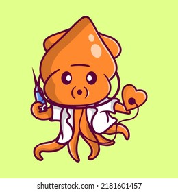Octopus doctor health cartoon character. animal mascot isolated.