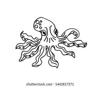 Octopus doodle Illustration. Ocean animal life vector art. Tattoo design