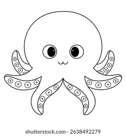 Octopus doodle outline line art on white background