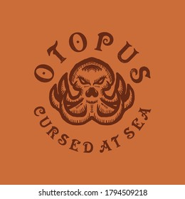 Octopus Drawing Vintage Vector Tshirt Design emblem