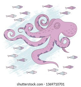 OCTOPUS DREAM Underwater Tropical Vector Illustration Set