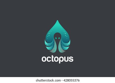 Octopus in Drop Logo design vector template.