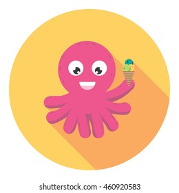 Octopus Eating Icecream Flat Style Design Icon