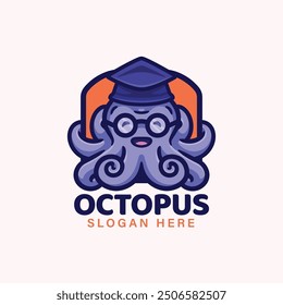 Octopus with educational logo mascot cartoon character vector illustration