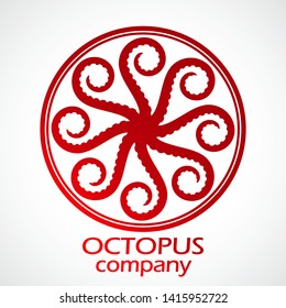 octopus eight tentacles elegant red color circle logo