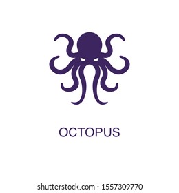 Octopus element in flat simple style on white background. Octopus icon, with text name concept template