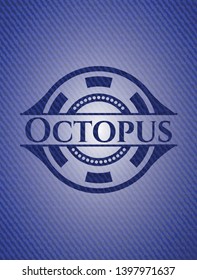 Octopus emblem with jean high quality background. Vector Illustration. Detailed.