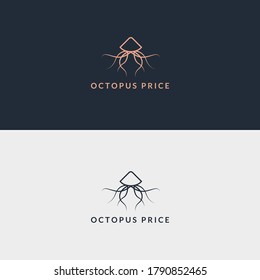 Octopus emblem, logo in line style, vector illustration on white background