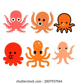 Octopus emoji flat icon isolated vector illustration on white background