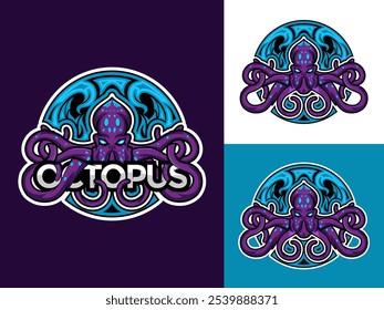 Octopus Esport mascote design logotipo, Octopus Kraken esporte mascote logotipo design ilustração, t shirt e emblema.