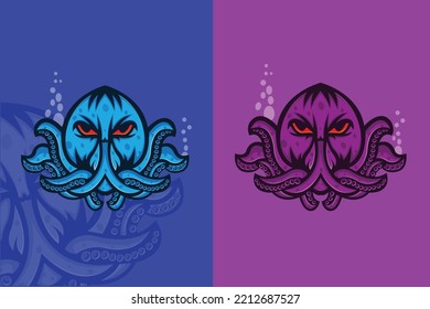 Octopus e-sports mascot logo. blue and purple octopus logo.