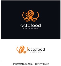 Octopus Fast Food Logo Design Vector Stock . Octopus Seafood Logo Inspirations . Squid Seafood Restaurant Logo Template . Kraken Catering Logo Template . 