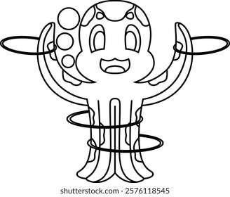 Octopus Fitness Gymnastics Sports Animal Vector Graphic Art Illustration