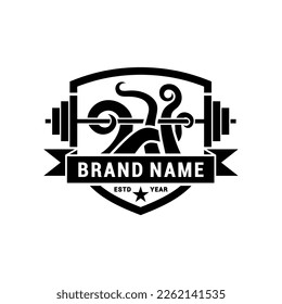 Octopus Fitness logo concept. tentacle and Barbell logo. Vintage gym templates
