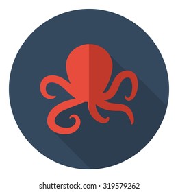 Octopus Flat Design Vector Icon Shadow