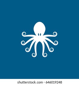 Octopus Flat Icon On Blue Background