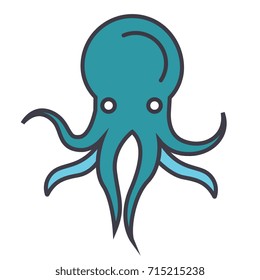 Octopus flat line illustration, concept vector isolated icon 