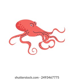 Octopus flat vector icon. Cartoon aquatic creature with eyes and tentacles. Underwater habitat, nature sea and ocean fauna. Marine wildlife animal isolated on white background