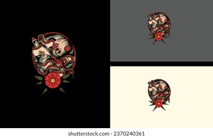 octopus and flowers vector mascot design