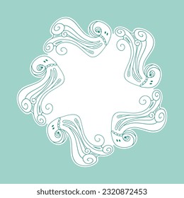 Octopus frame banner with empty space. Cute round octopus frame. Border with octopus in doodle style. Place for your text. Vector illustration.