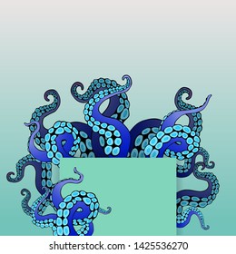 Octopus frame design, creative ocean doodle, cute decoration design, deep wildlife cartoon retro tentacles for web and print 