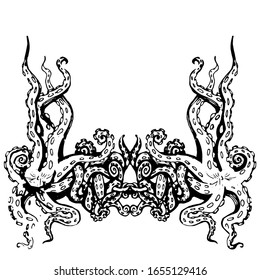 octopus frame illustration vintage vector background, greeting card template