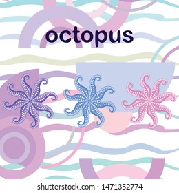 Octopus fresh seafood. Vector background. Food and restaurant design.