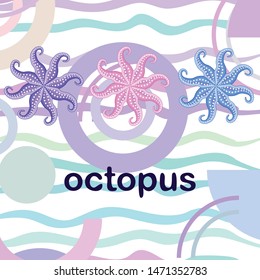 Octopus fresh seafood. Vector background. Food and restaurant design.