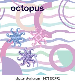Octopus fresh seafood. Vector background. Food and restaurant design.