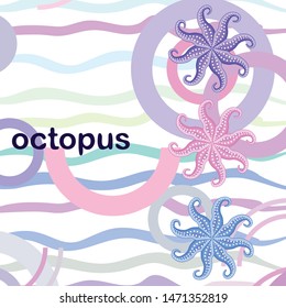 Octopus fresh seafood. Vector background. Food and restaurant design.