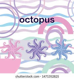 Octopus fresh seafood. Vector background. Food and restaurant design.