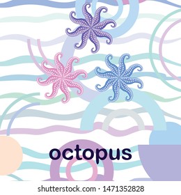 Octopus fresh seafood. Vector background. Food and restaurant design.