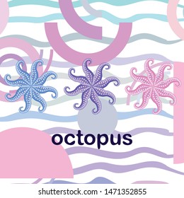 Octopus fresh seafood. Vector background. Food and restaurant design.