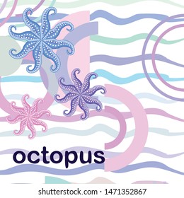 Octopus fresh seafood. Vector background. Food and restaurant design.