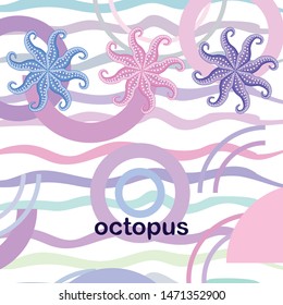 Octopus fresh seafood. Vector background. Food and restaurant design.