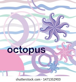 Octopus fresh seafood. Vector background. Food and restaurant design.