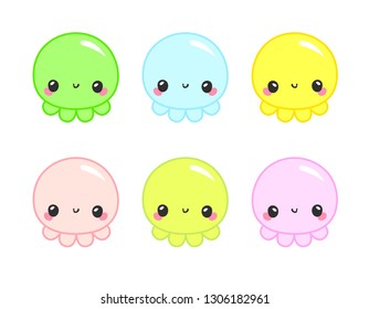 Octopus fun logo. Baby and kids goods. Kawaii baby octopus on white background. Vector adorable octopus character. 
