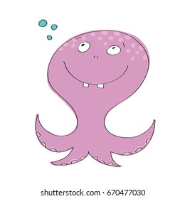 Octopus - funny cartoon character - original hand drawn illustration