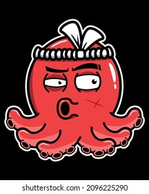 Octopus with a funny face gangster. It's looking at something.