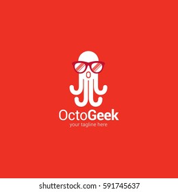 Octopus Geek Logo Design Vector.