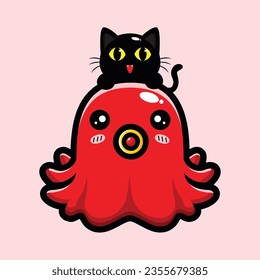 Octopus ghosts and cute black cats are getting ready to celebrate Halloween