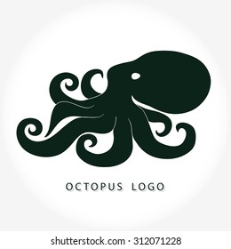 Octopus giant with spiral tentacles logo . Wild ocean life vector design. Octopus dark color image, Octopus flat style image, Octopus web icon, Octopus concept logo for design,  Octopus illustration 