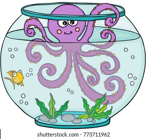 Octopus in globe aquarium
