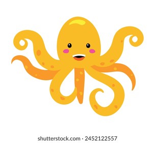 Octopus. Good kraken. Summer, vacation concept. Vector illustration of a sea dweller in flat style. Cute character in children's style.  EPS10

