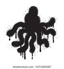 Octopus graffiti art with black spray paint.vector illustration.