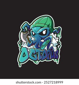 octopus graffiti carpenter coloring logo vector