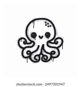 
Octopus graffiti spray painted black on white.