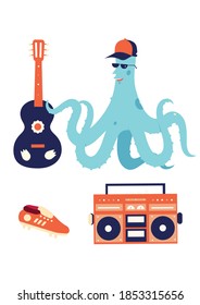 Octopus guitarist and his friend tape recorder