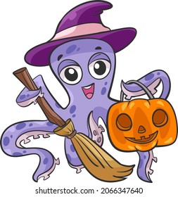 Octopus halloween pumpkin vector cute